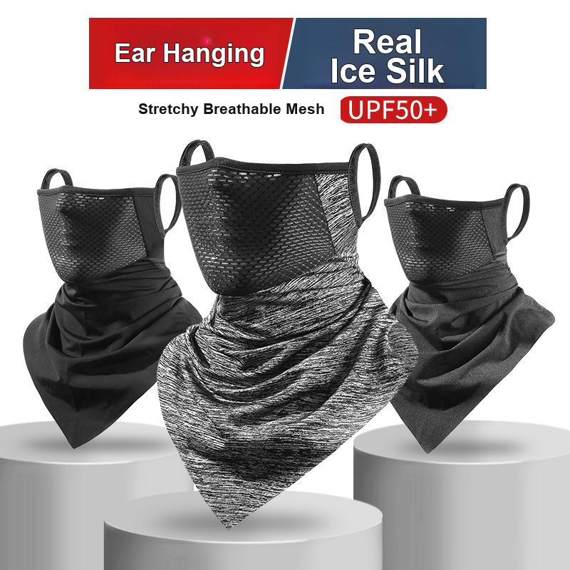 Cycling Sun Protection Face Mask Breathable Ice Silk Hanging Ear Triangular Neck Gaiter for Men Cycling Fishing