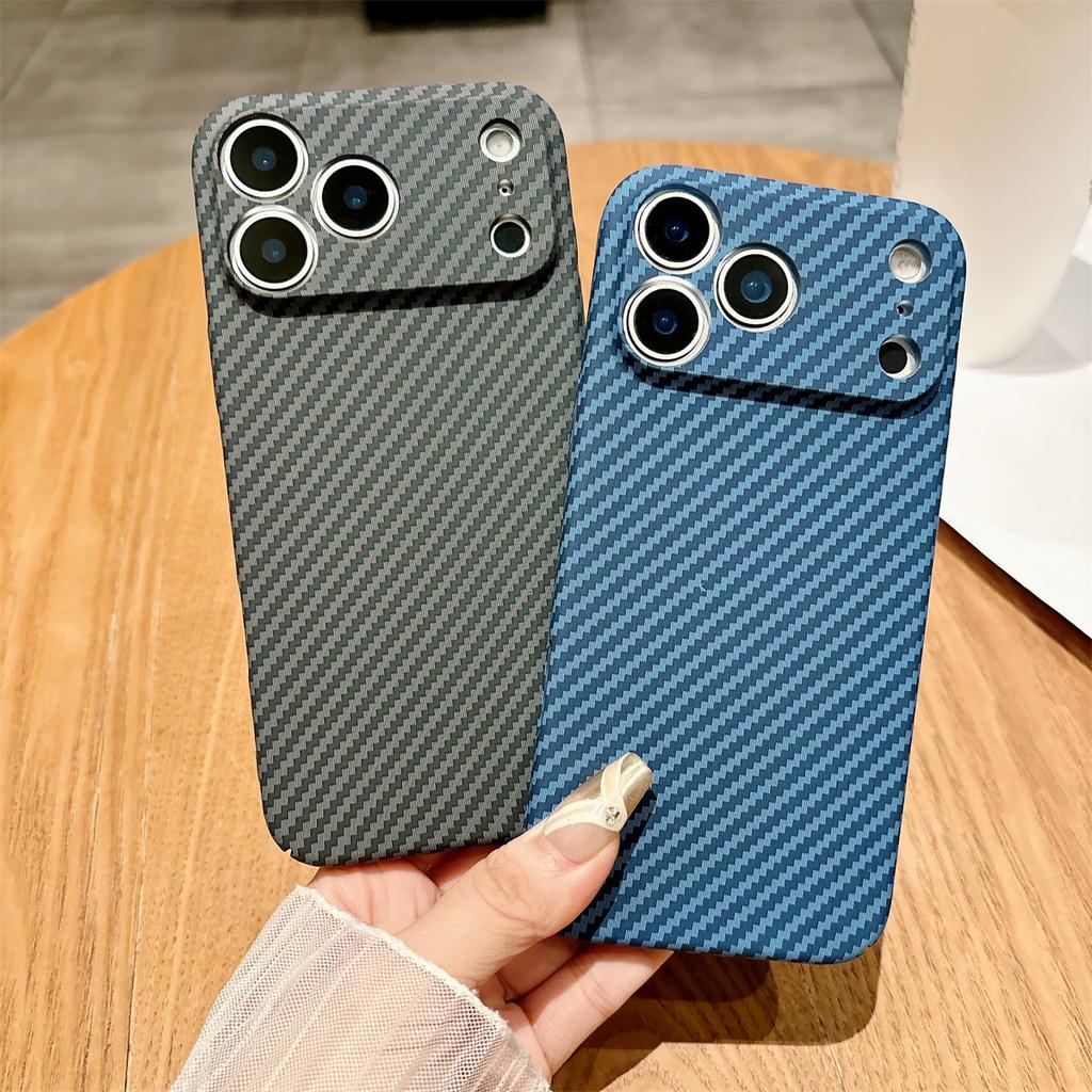 Carbon Fiber Texture Leather Matte Hard PC Phone Case for IPhone 17 Air 16 15 Plus 14 13 12 11 Pro Max Full Protective Cover