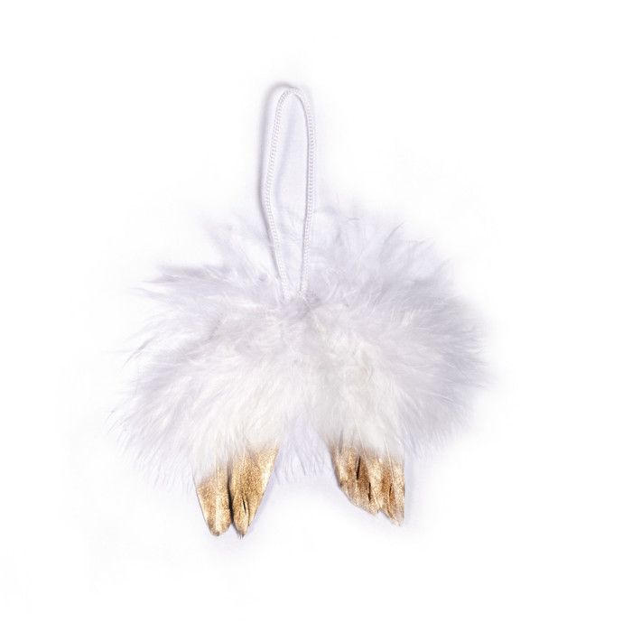 Ailes d'ange en plumes à suspendre Blanc et doré 5cm 2 pièces