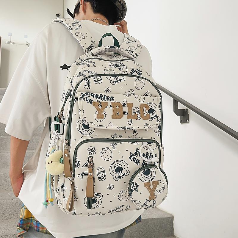 Printed Student Schoolbag Men's Large Capacity Travel Backpack Women's Campus Backpack with Coin Purse