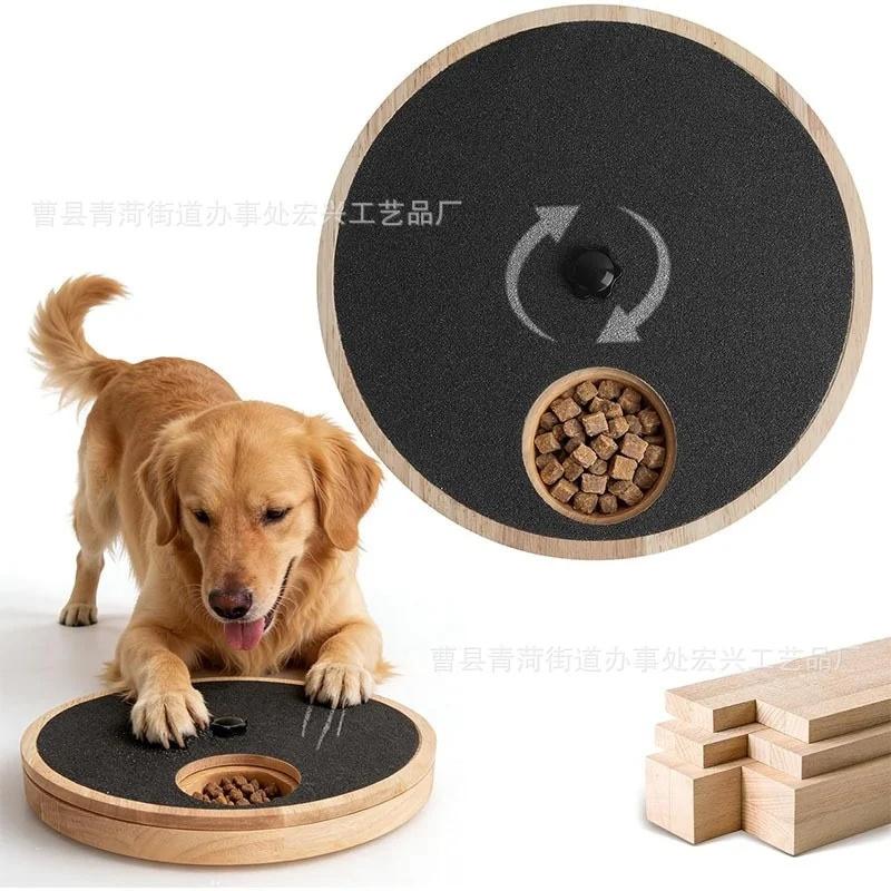 Wooden Dog Scratch Board Rotating Treat Puzzle Toy Slow Feeder Food Dispenser Nail File Paw Grinder Training Game Pet Supplies