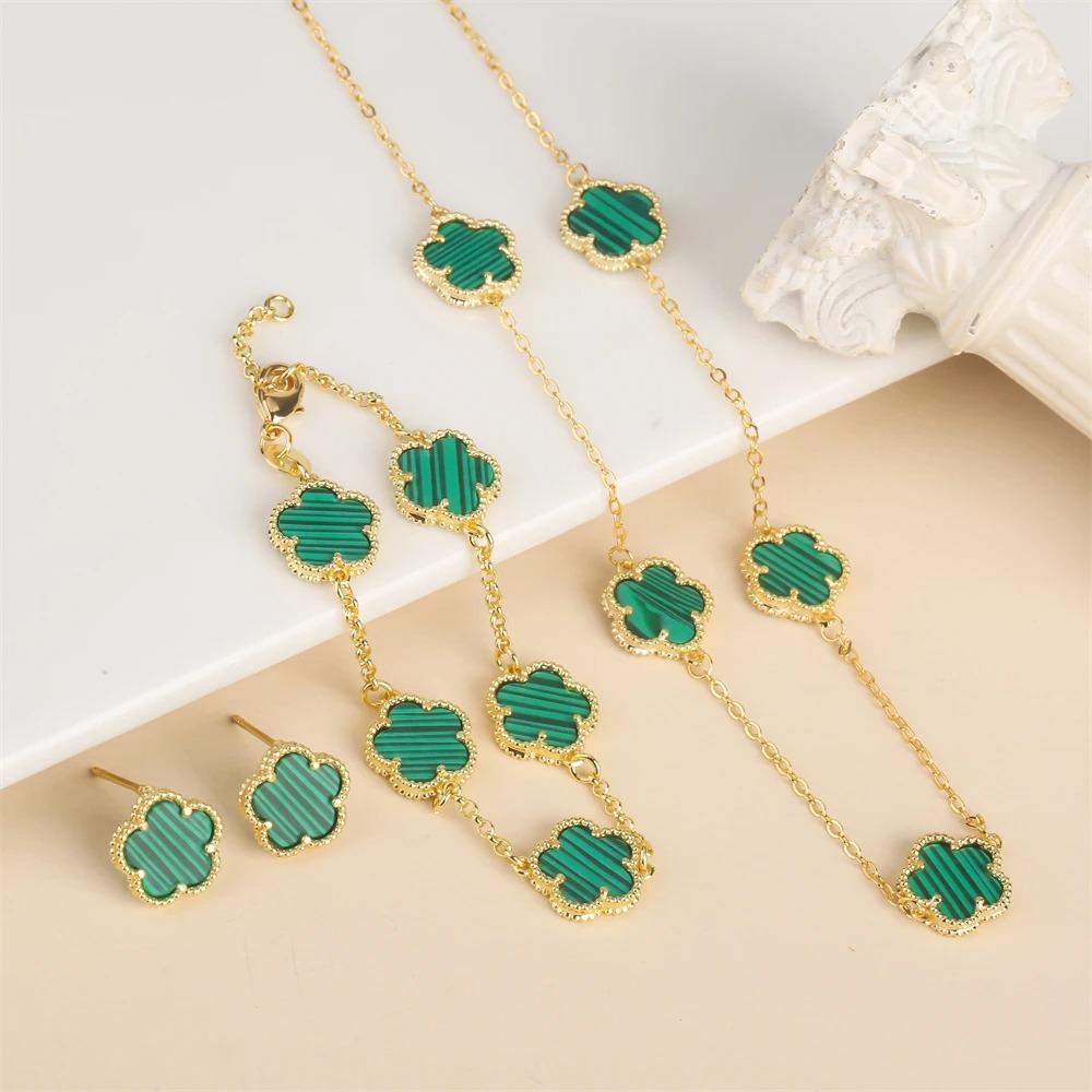 2024 Hot Sale 10 Colors Five-Leaf Flower Set Bracelet Necklace Classic Simple Women Zircon Set Suitable For Daily Party Wear