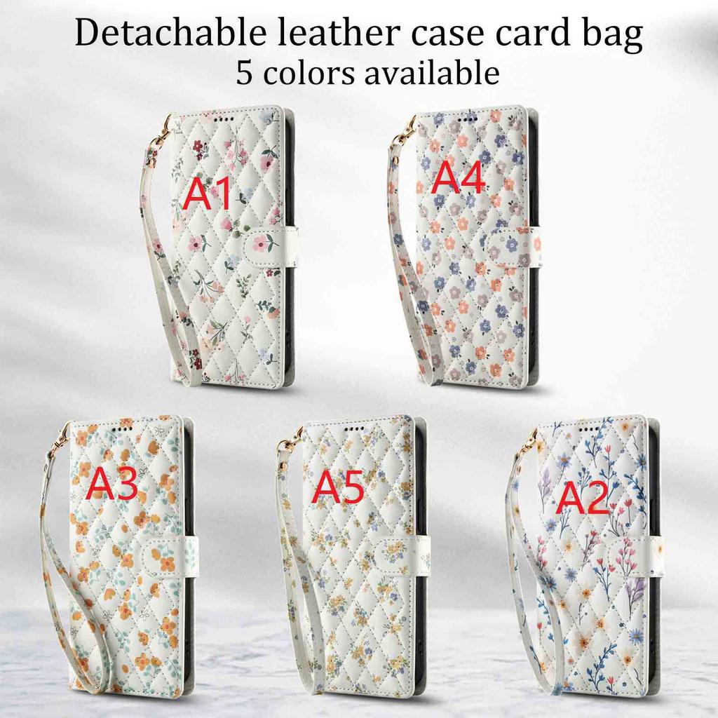 Applicable to Samsung Z Fold7Lanyard phone case with floral and checkered pattern leather cover Fold6/5/4Flip cover case