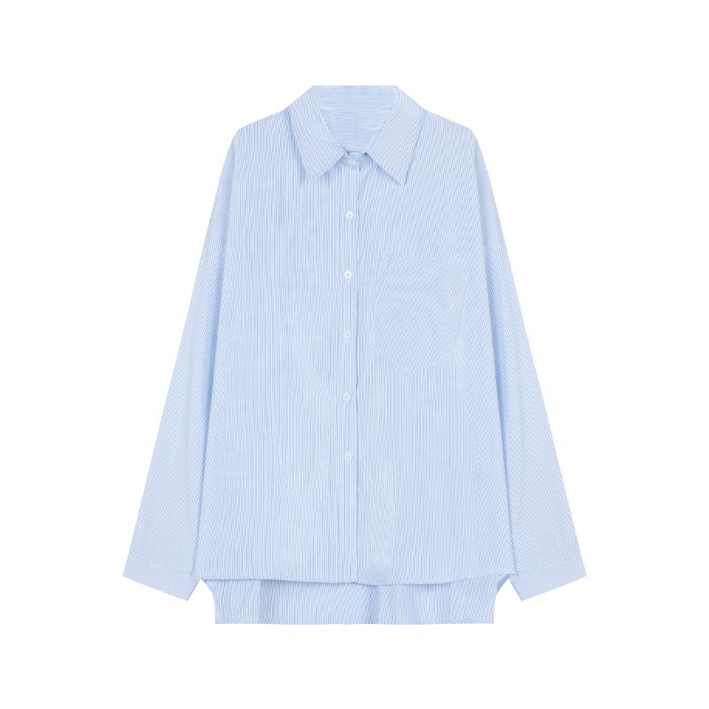 

Поло Защита от солнца Свободный Повседневный Кардиган Средней длины Длинный Верхняя одежда Blue stripe shirt One size