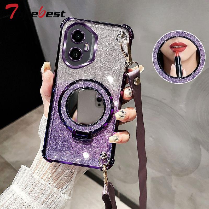 Crossbody Lanyard Shockproof Glitter Plating mirror Magsafe Holder Case For Huawei Honor 300 200 100 90 Lite 80 70 60 Pro Cover