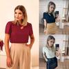 2024 Summer European & American Solid Color Round Neck Hollow-Out Versatile Short Sleeve Women's Top