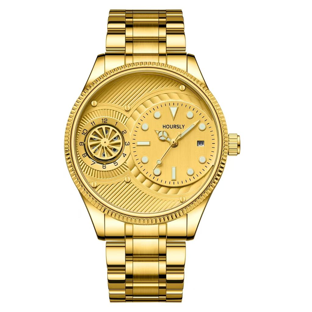 Relojes de moda para hombre esfera circular simple con plato giratorio giratorio luminiscente calendario correa de acero inoxidable adecuado para la vida diaria