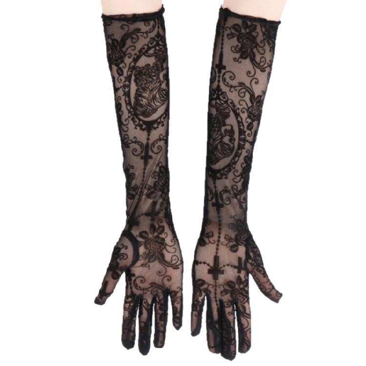Stretchable Fabric Gloves with Skeleton Crosses Artwork Costume Glove For Halloween Celebrations And Role Play Costumes