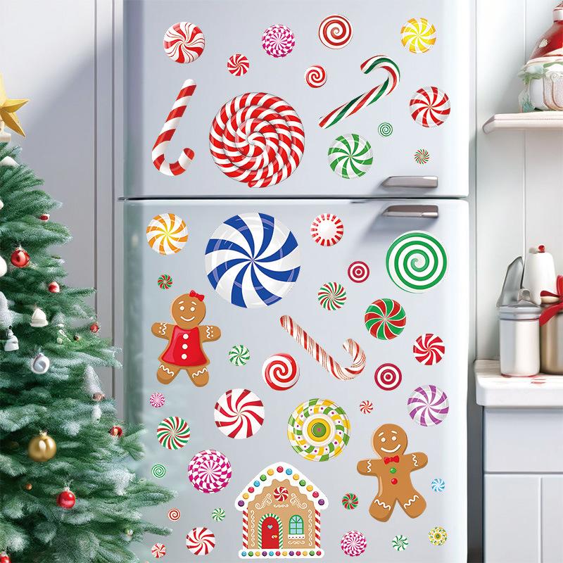 Christmas candy home decoration wall sticker self-adhesive cartoon gingerbread man window sticker refrigerator sticker Christmas decorations