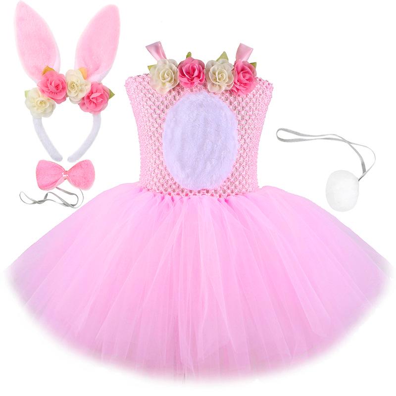 Children s Easter Bunny Tutu Dress - Mesh Puffy Skirt, Girls Princess Hem Style S розовый