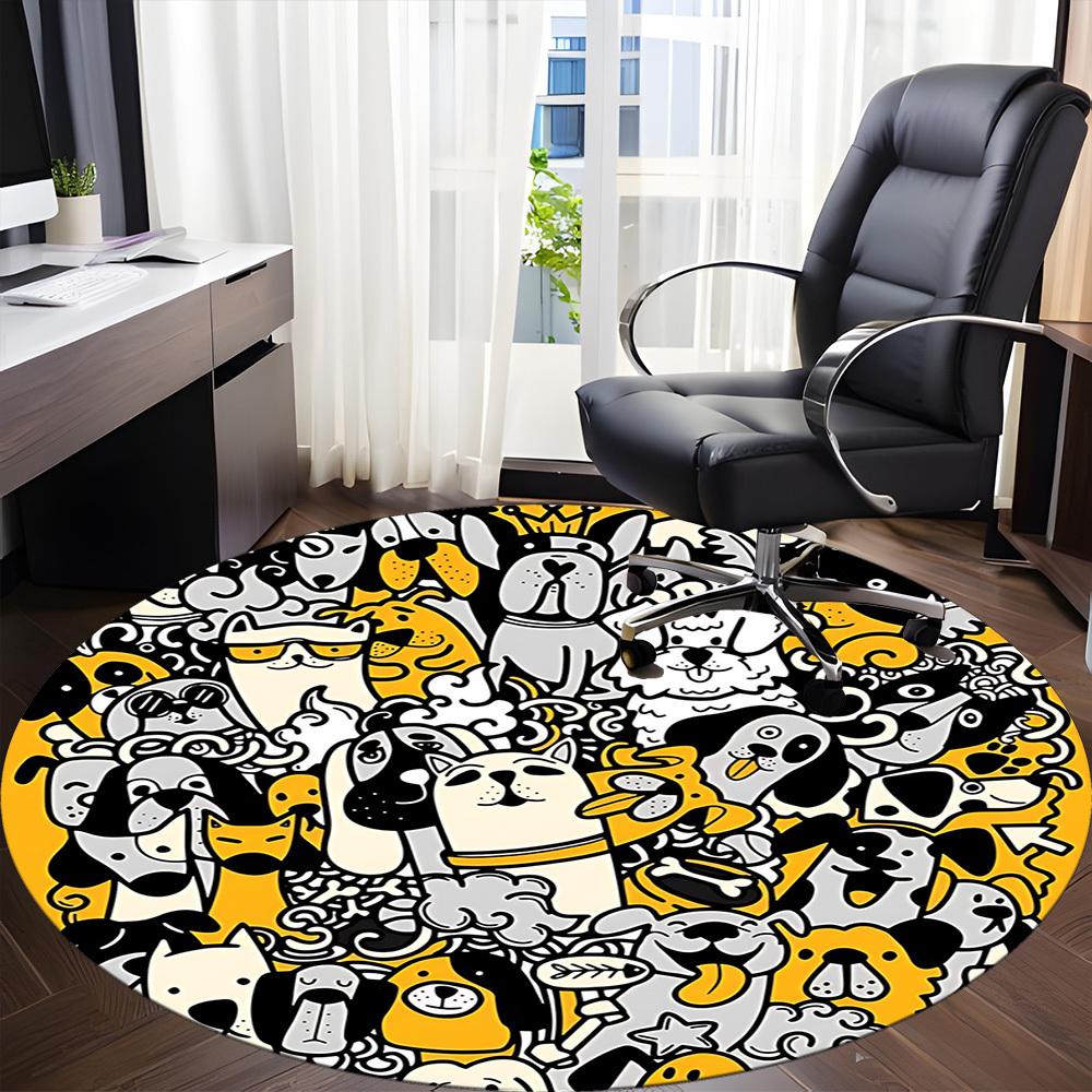 1pc Doodle Dogs Office Round Area Rug,  Mat Suitable ForOffice, Under Office Chairs Bedroom Living Room Home Decor, Room Deco