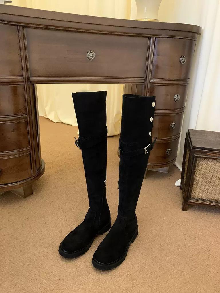 Lamb Wool Version~ Grape Mother Has the Same Knee Boots for Women's Autumn and Winter Thick-soled Boots, Thickened Velvet Warm Snow Boots.