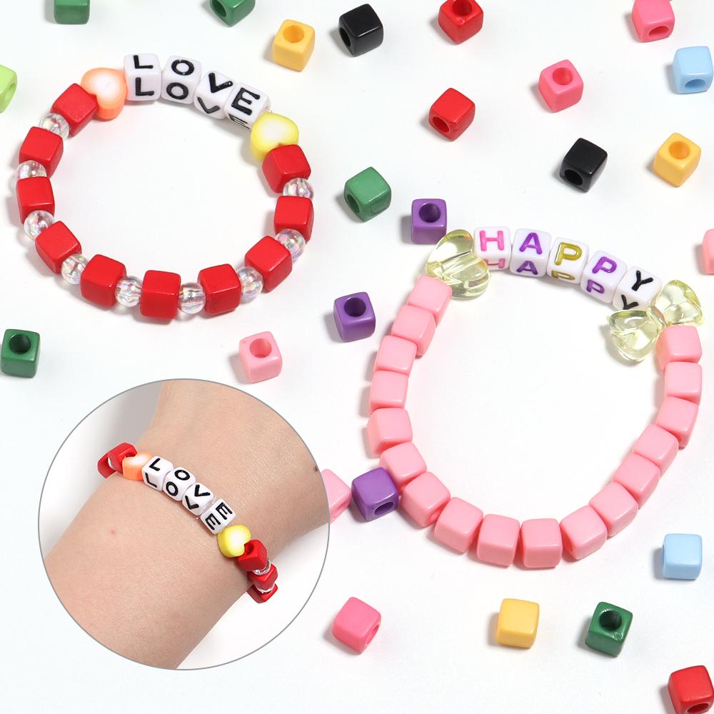 100pcs Acrylic Square Beads 7mm Solid Color Loose Spacer Bead for DIY Bracelet  Necklace Phone Chain  Handmade Beaded Supplies