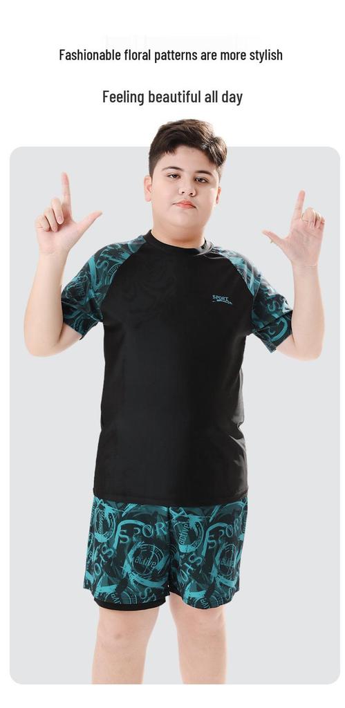 Two-Piece Quick-Dry Sun Protection Swimwear for Older Boys - Customizable Anti-Embarrassment Hot Spring Set (2026)