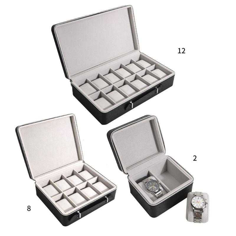 Watch Box Organizer 2/8/12 Slot Watch Case for Men Women Luxury Watch Display Showcase Leather Jewelry Storage Holder