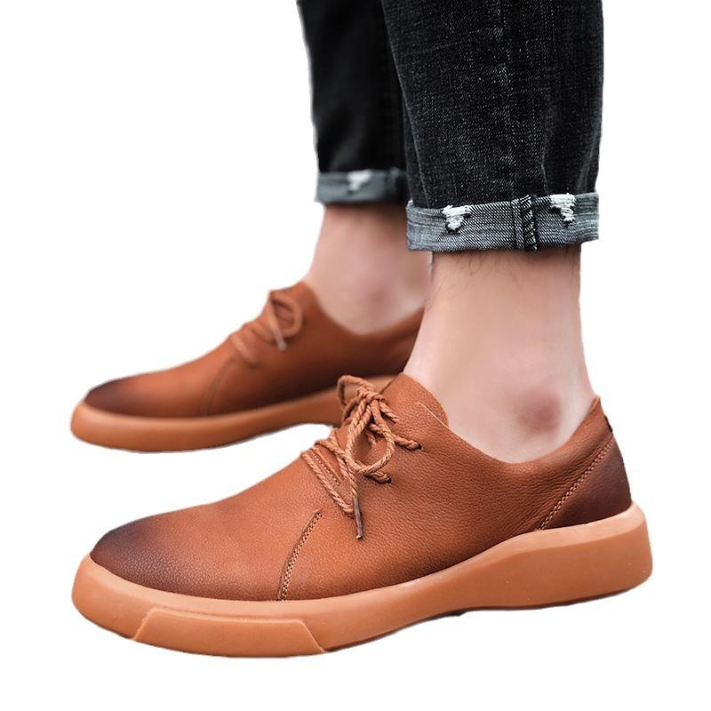 Läderskor för män, fritidsskor för affärer, ventilerande och lätta män, läderskor i brittisk stil herrskor
