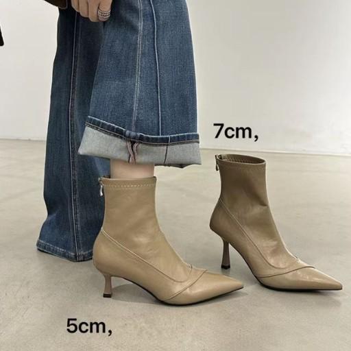 Pointed Heel High Heel Boots Pile Boots Pleated Boots Women's Medium Boots Knight Boots Western Short Boots