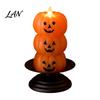 Realistic Flame LED Candle Halloween 3 Tier Stacked Pumpkin Light, Flickering Flameless Lanterns Candle, Battery Operated Fake Pillar for Home