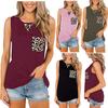 Women's Round Neck Leopard Patchwork Pocket Loose Sleeveless Tank Top Casual Camisole Top