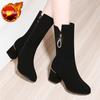 Black Middle Heel Rhinestone Ladies Mid Calf Shoes Autumn Winter Fleece-Lined Hot Fashion 2025 On Offer Women's Half High Boots
