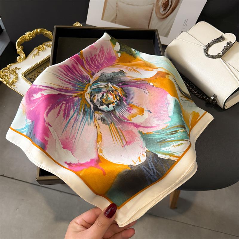 Luxury Temperament Rose Scarf, Spring and Autumn Women's Neck Protection, Scarf, Sunscreen Shawl, New Imitation Silk 71cm Square Scarf