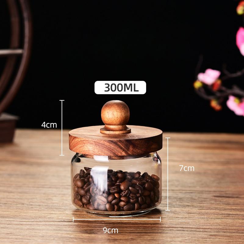 Glasbehälter mit Holzdeckel, luftdicht, für Teeblüten, Süßigkeiten und Kaffee, Küchenaufbewahrungsglas