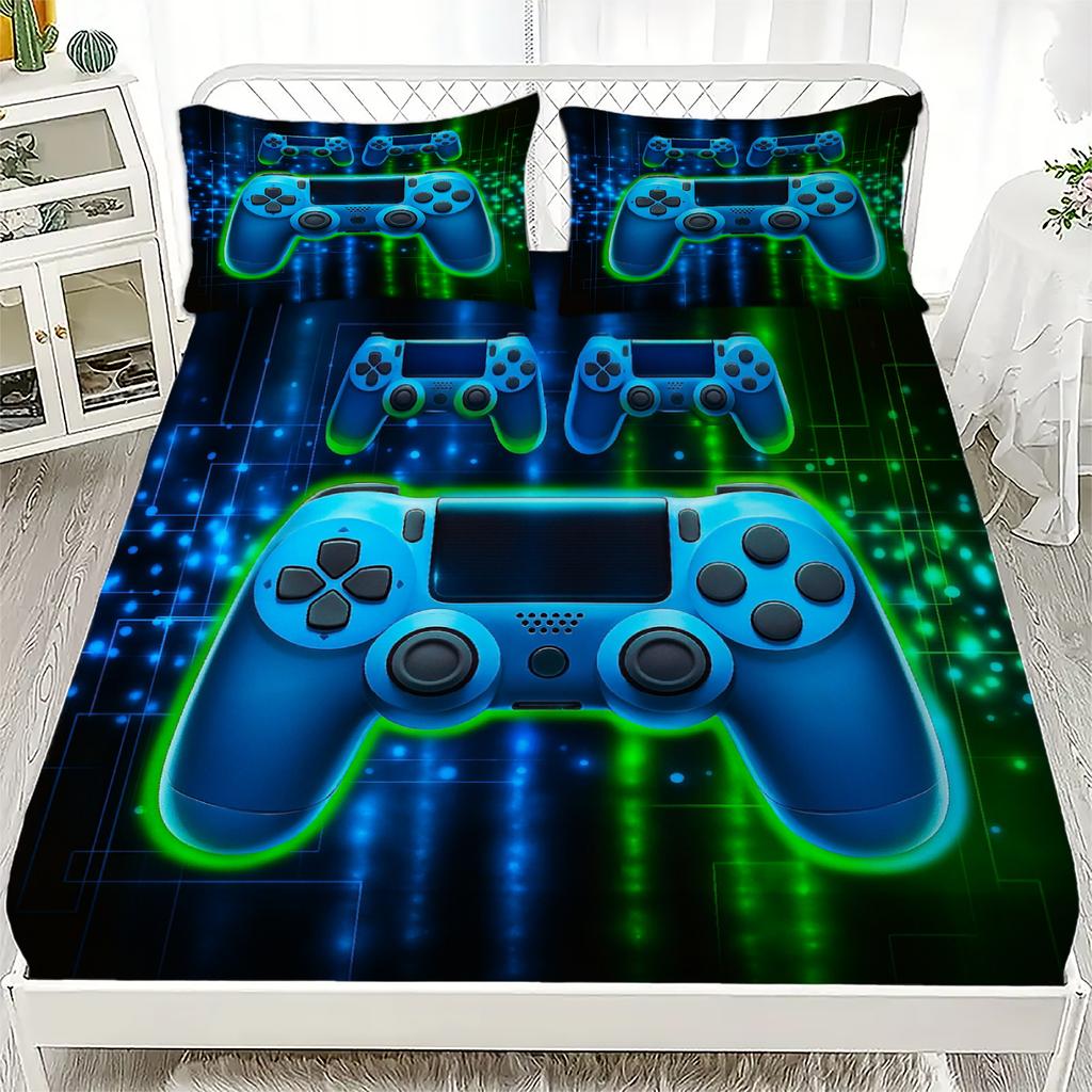 3PCs Cool Gamer Sheet Set Soft Digital Printed Fitted Sheet Set With 2 Pillowcases Birthday Gifts For Boys Bedroom Decor