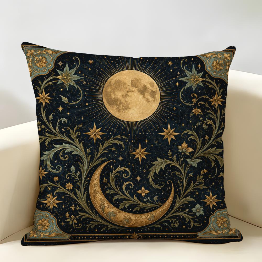 Moon And Stars Cushion Cover Durable Hypoallergenic Organic Linen Pillow Cover Short Size Washable Skin-Friendly