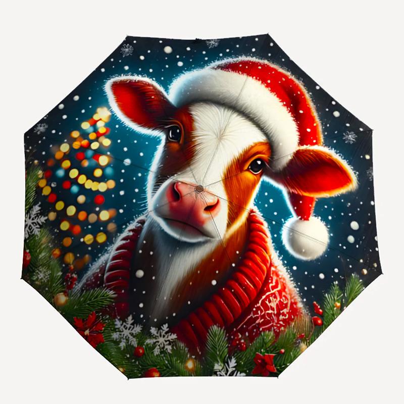 

1pc Christmas Cow Automatic Folding Umbrella, Sturdy And Durable Automatic Folding Umbrella with 8 Ribs, Convenient for Outdoor Use132