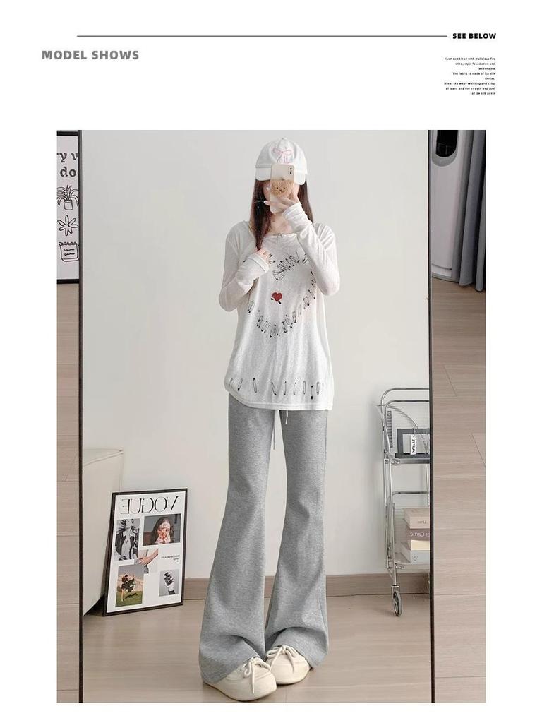 Petite Gray Micro Flare Sweatpants - High Waist, Draped American Style for Spring & Autumn (145)