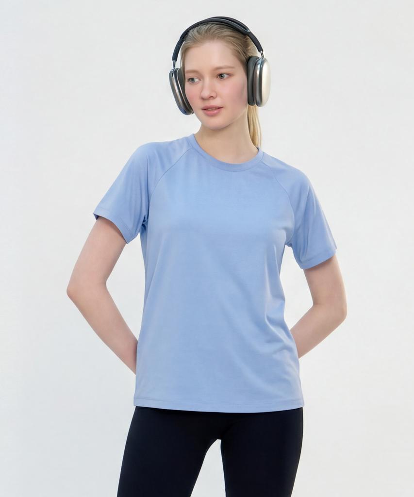 BASIC HOUSE Women'S Cool Breeze Raglan Round Short Sleeve T-Shirt Blue Lzts3223 (Type B)