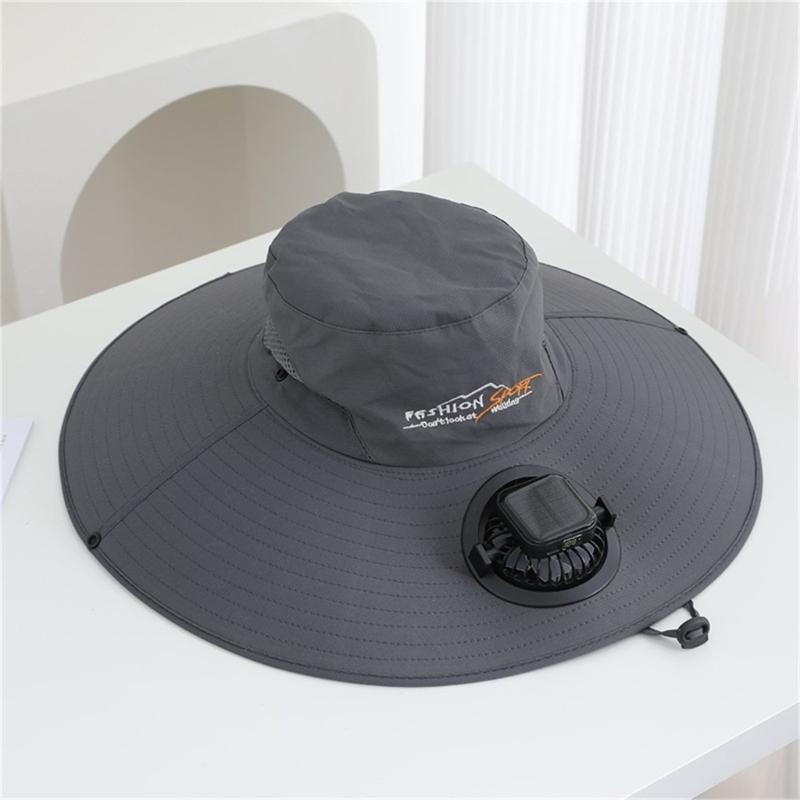 Adjustable Solar Charged Ventilation Cap With Large Brims Rechargeable Solar Fan Hat For Hiking Fishing Gardening