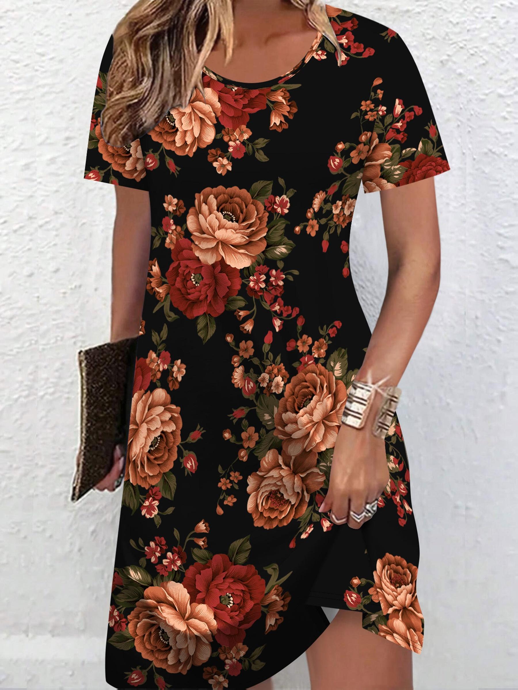 

Directional 2D Printed Elegant Fashion Vacation Abstract Painting Easy Floral Plant Leaves Graphic Full Print Breathable Round Neck Short Sleeve T-Shi M