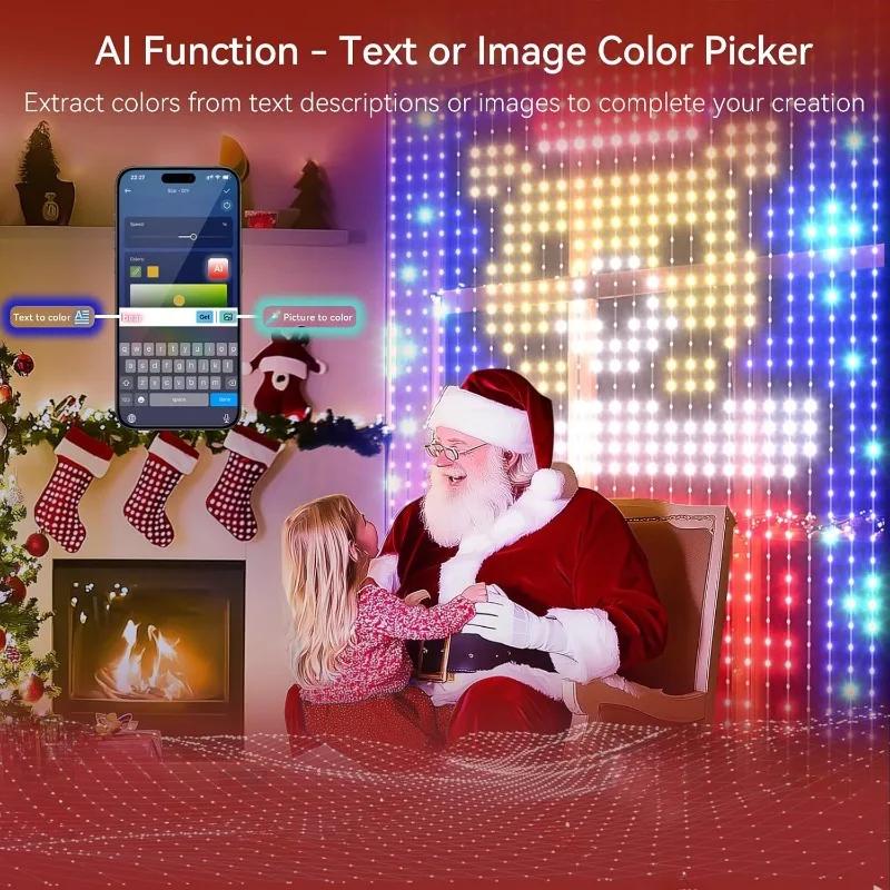Smart Curtain Lights 400LED Curtain Light App LED String RGB Fairy Lights DIY Music Change Display for Window Bedroom Decoration