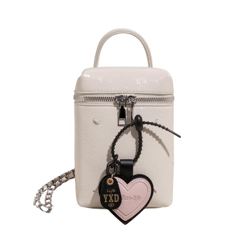 

Summer new cute pendant round cake mobile phone bag small square bag box bag crossbody small bag change shoulder bag one size fits all білий