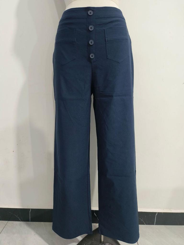 2024 Fashion Women's High-Waist Casual Straight Pants with Elastic Belt and Multiple Pockets