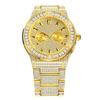 MISSFOX Mens Quartz Watch Bling Full Round Dial Waterproof 30M Classic Gold Plated Hip Hop Style