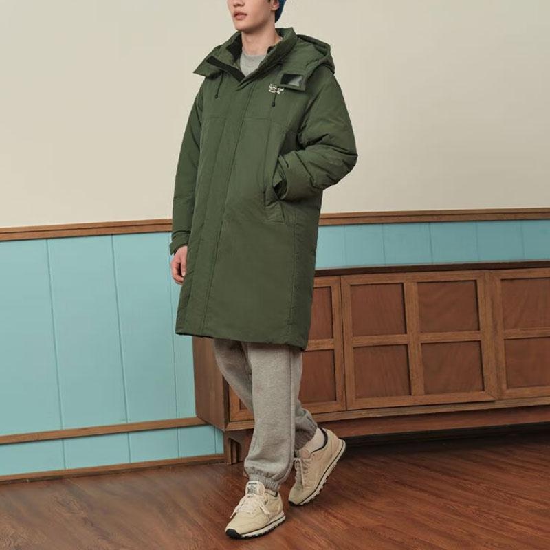 Reebok Back Letter Logo Color Blocked Panel Casual Long Down Jacket Unisex Outerwear Army-Green 23FRC267UGL6