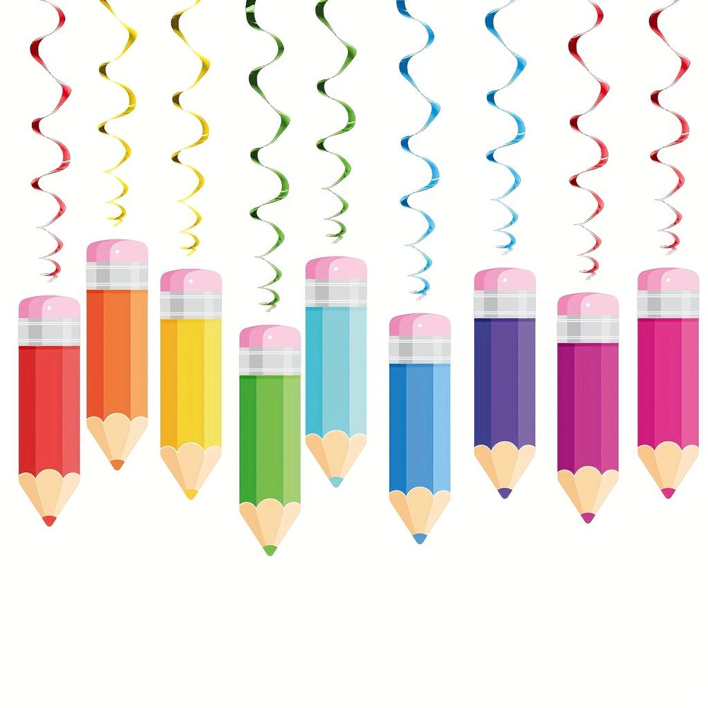 48pcs Back To School Pencil Hanging Swirl Decorations - Colorful Paper Confetti for Classroom, Party, Graduation, Birthday Decor
