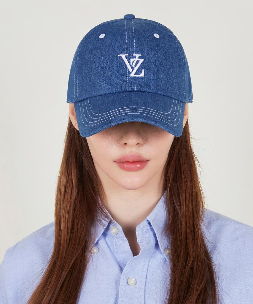 Bajal 3D Monogram Stitch Oversized Ball Cap Blue Denim