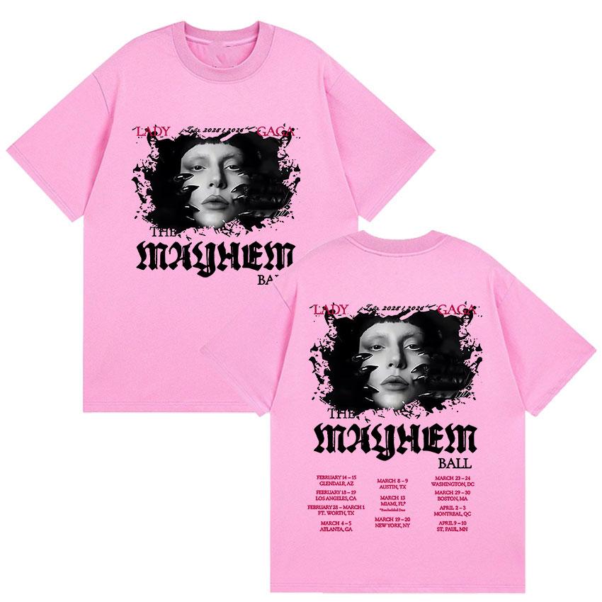 Lady Gaga The Mayhem Ball Album Tour 2025 Print T-Shirt Unisex Women Hip Hop Retro Style Cotton Oversized T Shirts Fans Streetwear