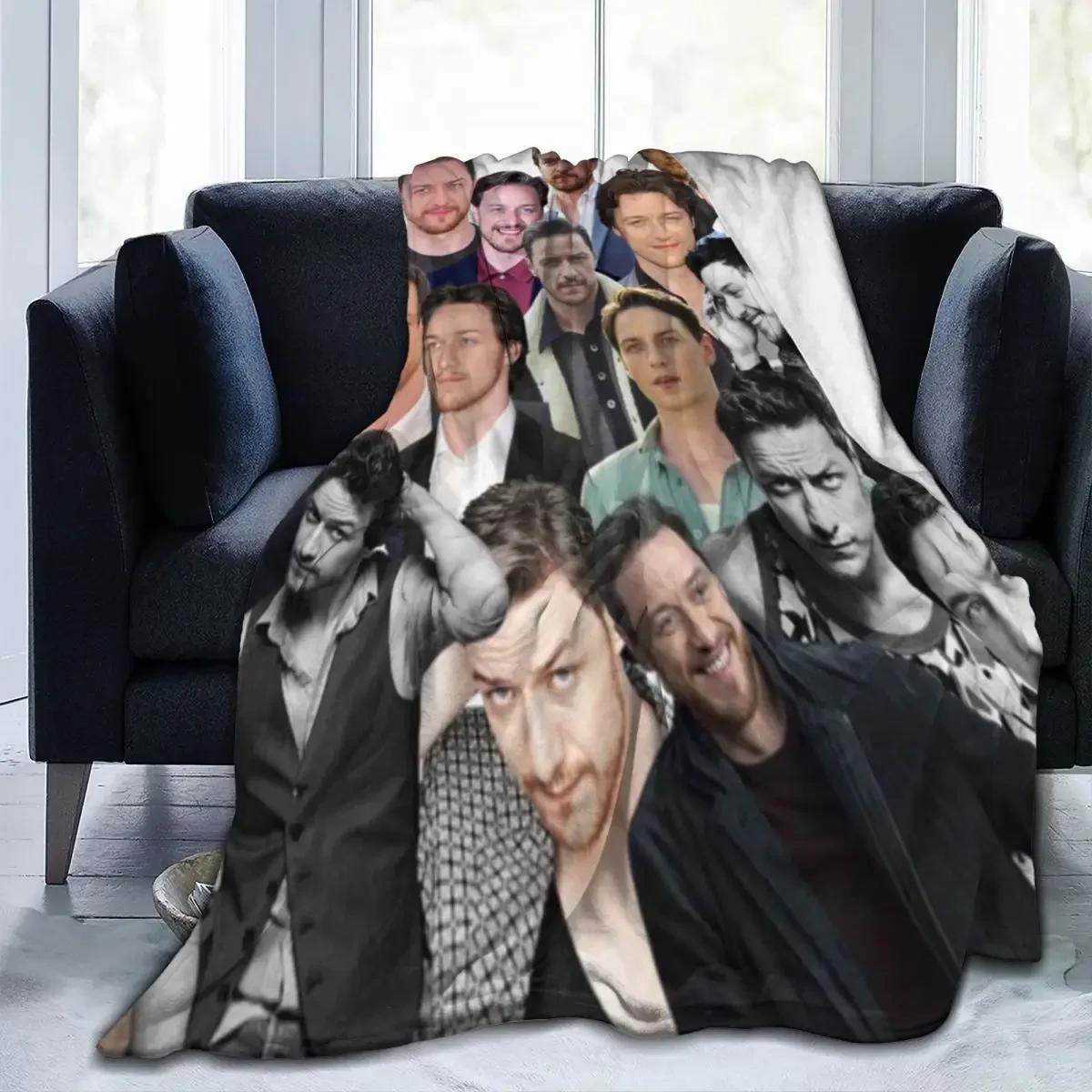 Throw Blanket James McAvoy Photo Collage Micro Fleece Blanket Four Sizes Customizable Warm For Living Room AntiPilling Blanket 75X95CM