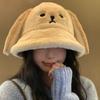 Korean Oversized Puppy Hat Winter Women Plush Hats Cute Doggie Ear Bucket Hat  Lady