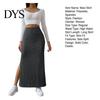 Casual Maxi Skirt with Side Slits High-Waisted Ribbed Long Flattering High-waisted Polyester Spandex Solid Color Hip Wrapped Autumn Winter Slimming