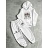 Men's Printed Hooded Sweatshirt and Pants Two Piece Set High Street Drawstring Sports Suit Soft and Skin Friendly Trendy Street Style