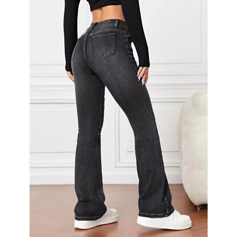 Mulheres comprimento total estiramento jeans calças de cintura alta calças retas senhoras casual longo jean pant