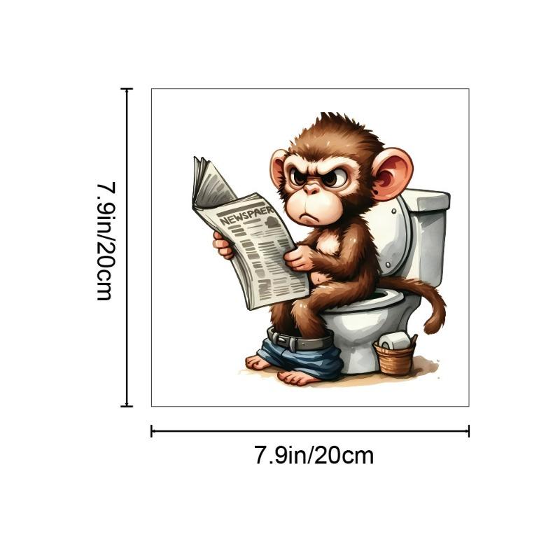 1PC Sticker Toilet Decoration, Newspaper Monkey Removable Wall Sticker