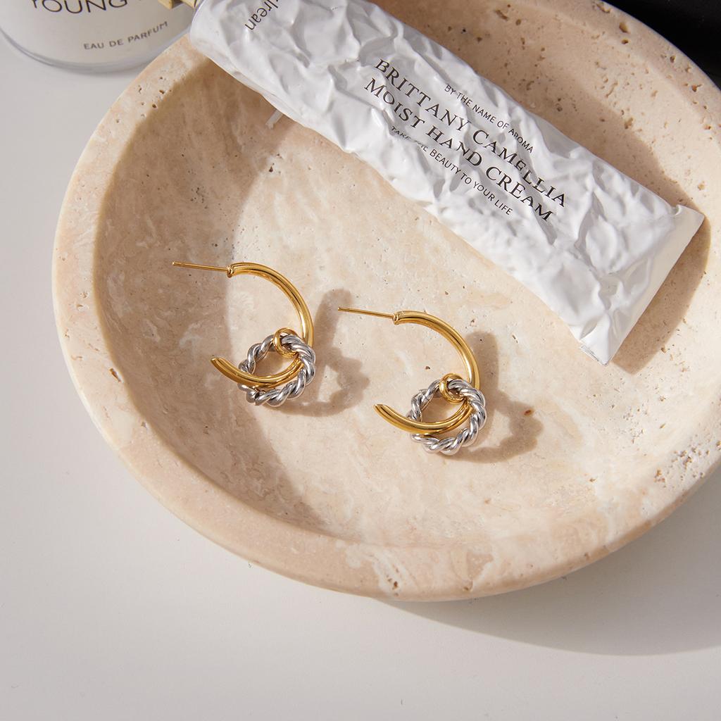 18K Gold, Light Luxury High-end Color Matching Threaded Earrings Jewelry