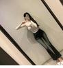 Korean High Neck Ribbed Long Sleeve Slimming Curved Hem T-Shirt for Women