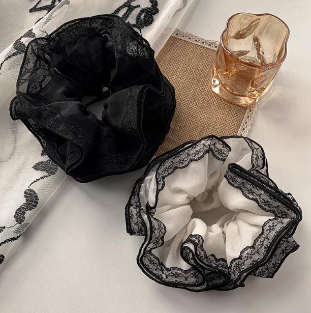 Lace edge super fairy large intestine hair band female court retro ponytail hair rope ball head hair accessories